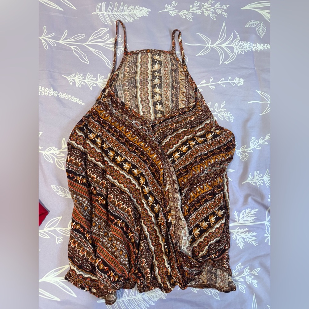 Boho Strappy Maxi top in Brown & Mustard